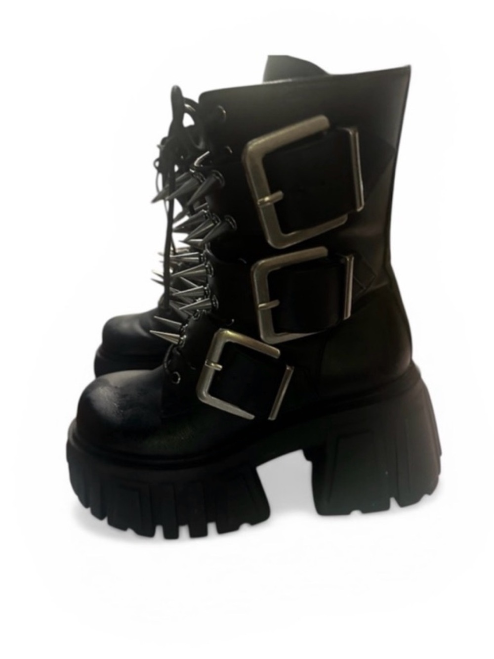 Black Spiked Platform Combat Boots - Women - Picture 2 of 3